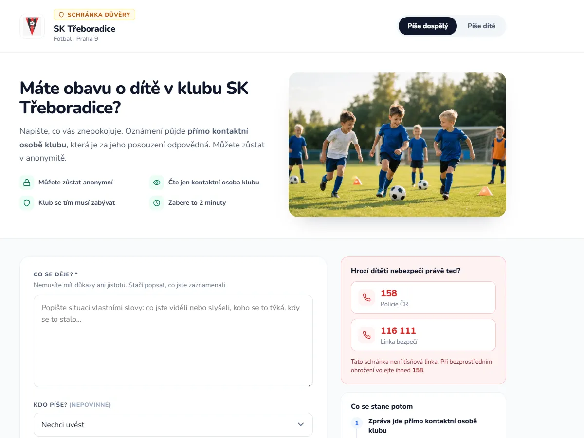 Obrazec skrinjice zaupanja kluba SK Třeboradice
