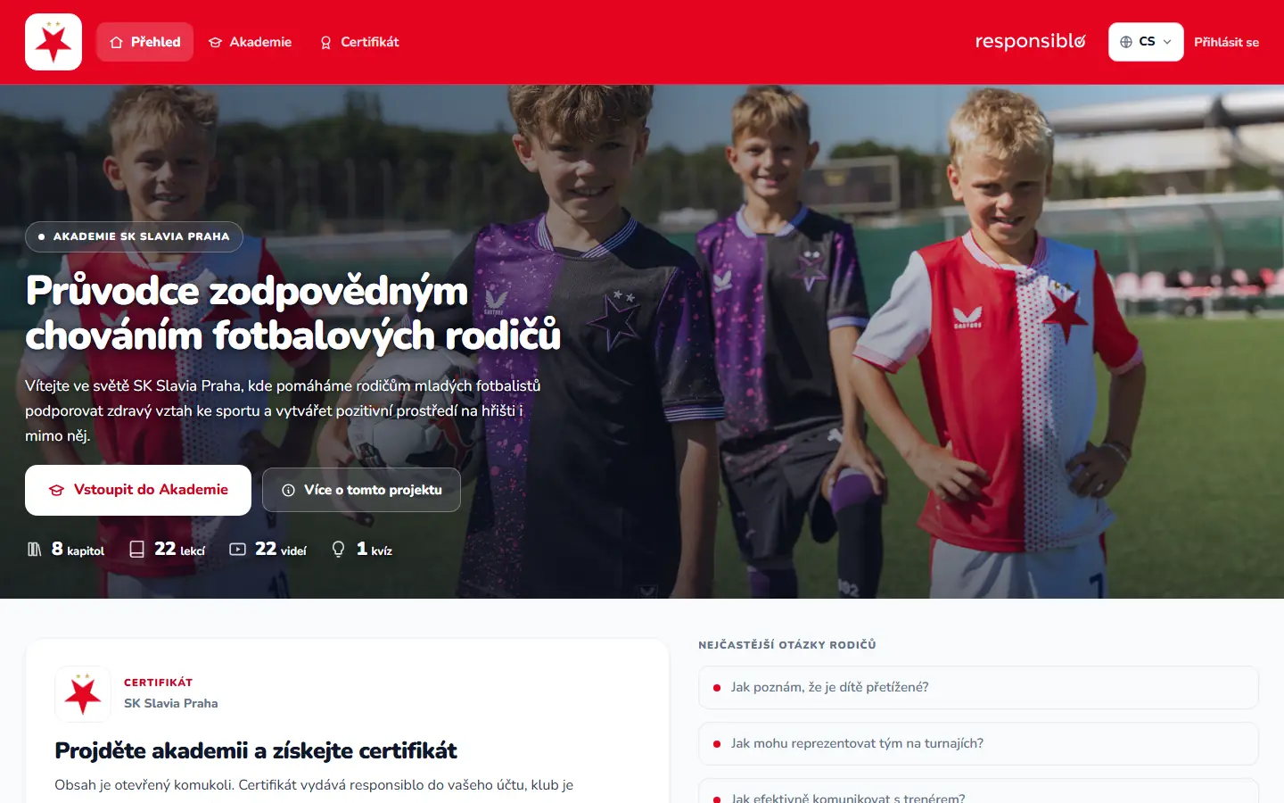 Example: the SK Slavia Praha academy in club colours